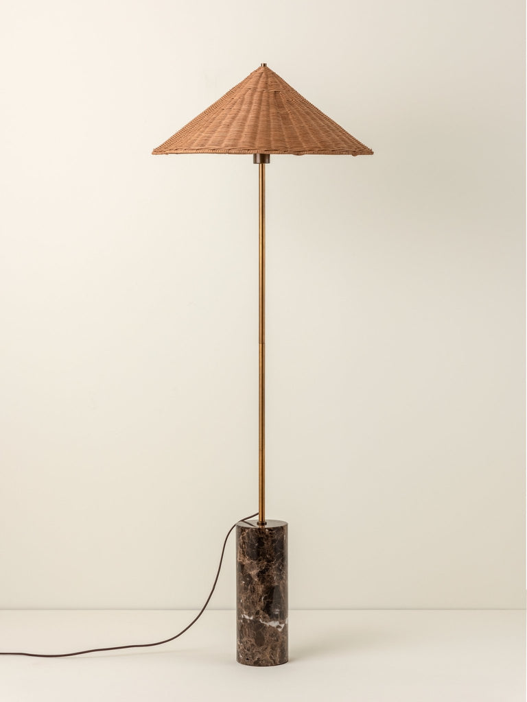 ARDINI - 1 LIGHT RATTAN AND BROWN MARBLE FLOOR LAMP - THE LOOM COLLECTION