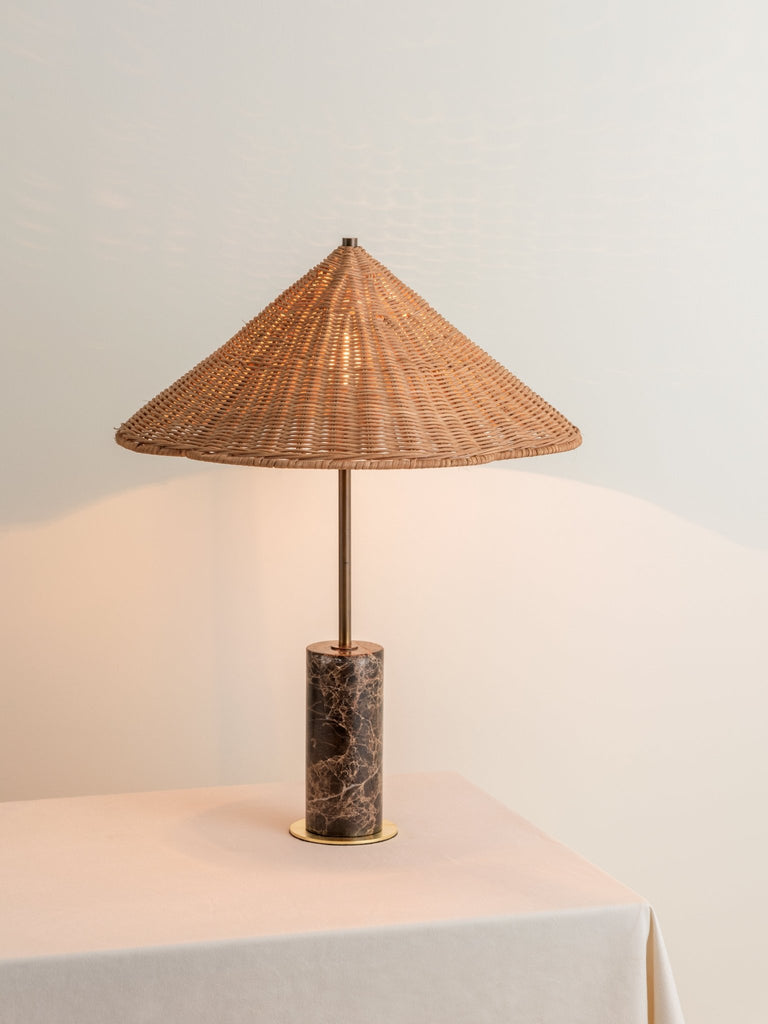 ARDINI - 1 LIGHT RATTAN AND BROWN MARBLE TABLE LAMP - THE LOOM COLLECTION