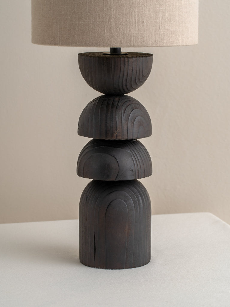 ASKA - SMALL CHARRED WOOD AND NATURAL LINEN TABLE LAMP - THE LOOM COLLECTION