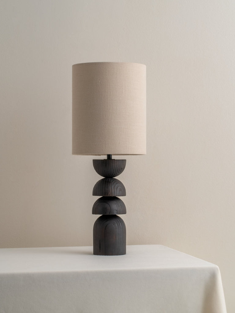ASKA - SMALL CHARRED WOOD AND NATURAL LINEN TABLE LAMP - THE LOOM COLLECTION