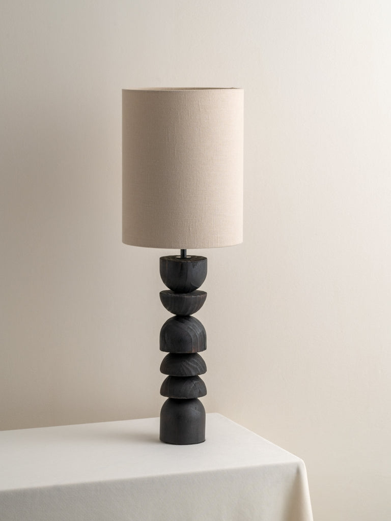 ASKA - TALL CHARRED WOOD AND NATURAL LINEN TABLE LAMP - THE LOOM COLLECTION