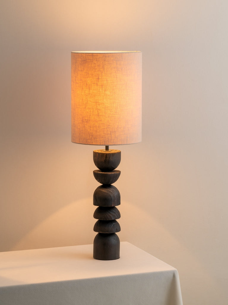 ASKA - TALL CHARRED WOOD AND NATURAL LINEN TABLE LAMP - THE LOOM COLLECTION