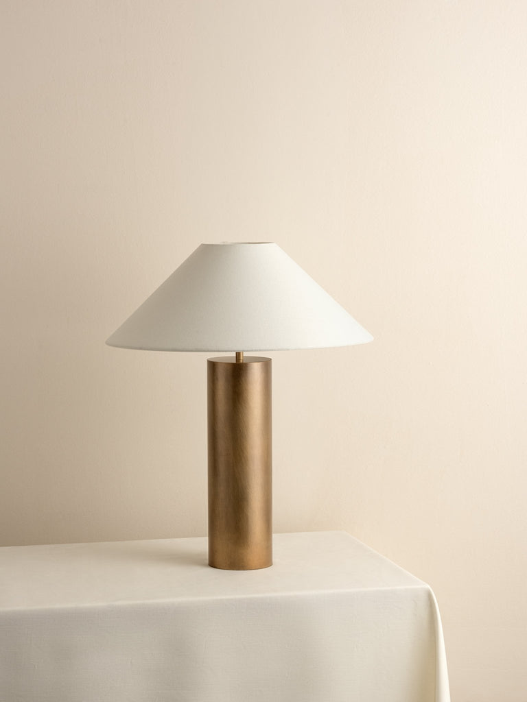 BLEEKER - AGED BRASS AND LINEN TABLE LAMP - THE LOOM COLLECTION
