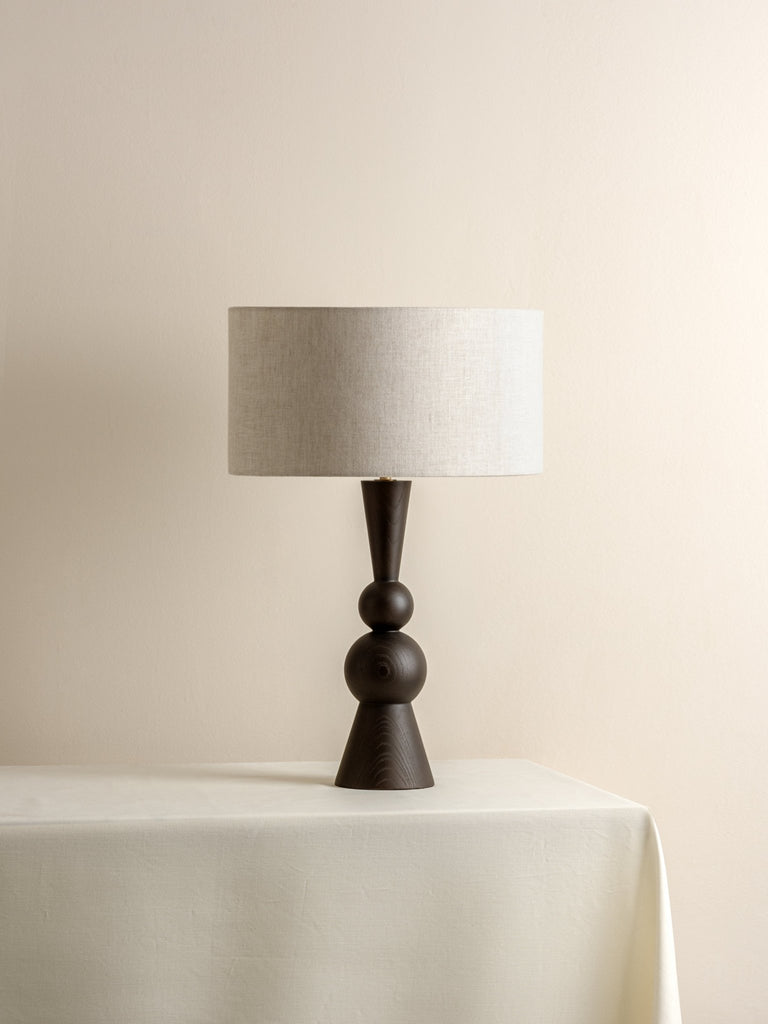 CARMINE - DARK WOOD AND LINEN TABLE LAMP - THE LOOM COLLECTION