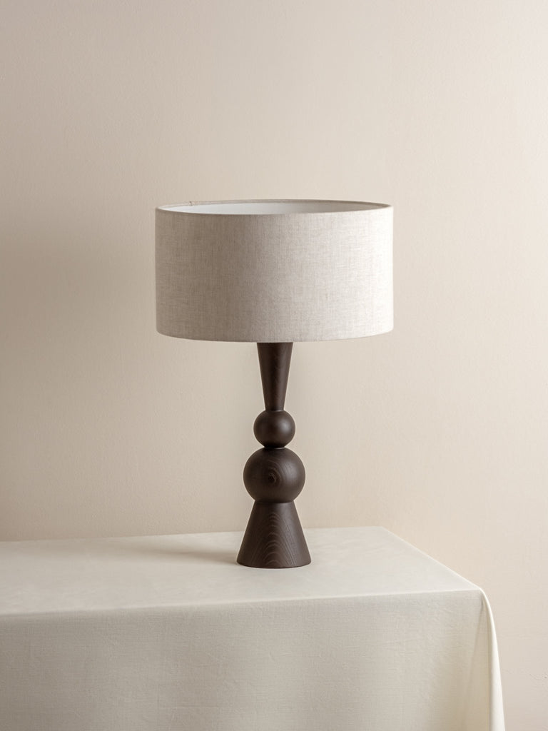 CARMINE - DARK WOOD AND LINEN TABLE LAMP - THE LOOM COLLECTION