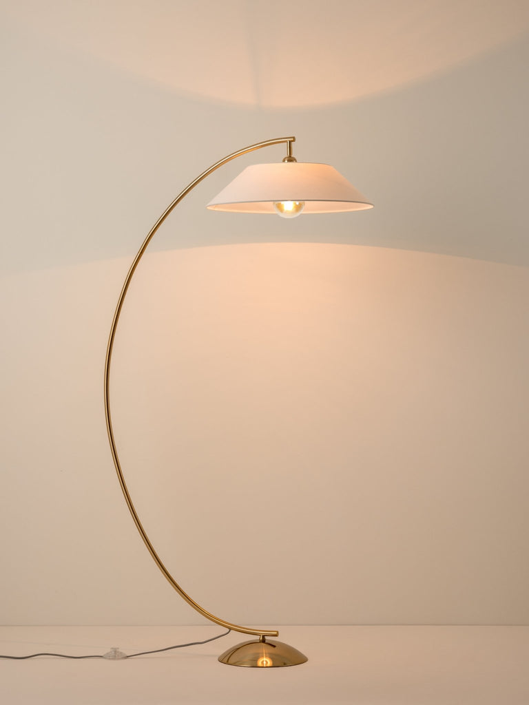 CIRCO - 1 LIGHT ARC BRASS AND NATURAL LINEN FLOOR LAMP - THE LOOM COLLECTION