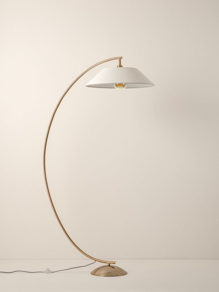 CIRCO - 1 LIGHT ARC BRASS AND NATURAL LINEN FLOOR LAMP - THE LOOM COLLECTION