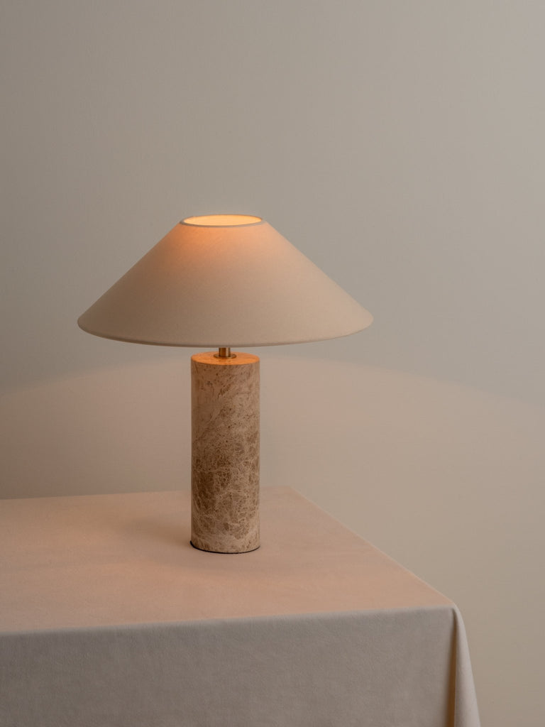DENARI - 1 LIGHT SMALL BROWN MARBLE CYLINDER TABLE LAMP - THE LOOM COLLECTION