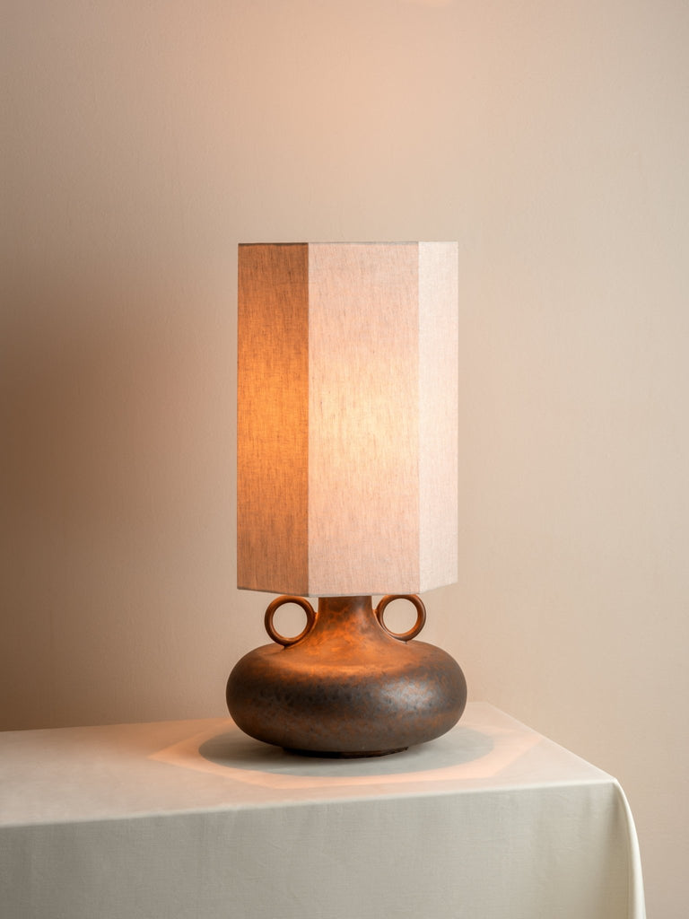 GROVE - BRONZE CERAMIC AND LINEN TABLE LAMP - THE LOOM COLLECTION