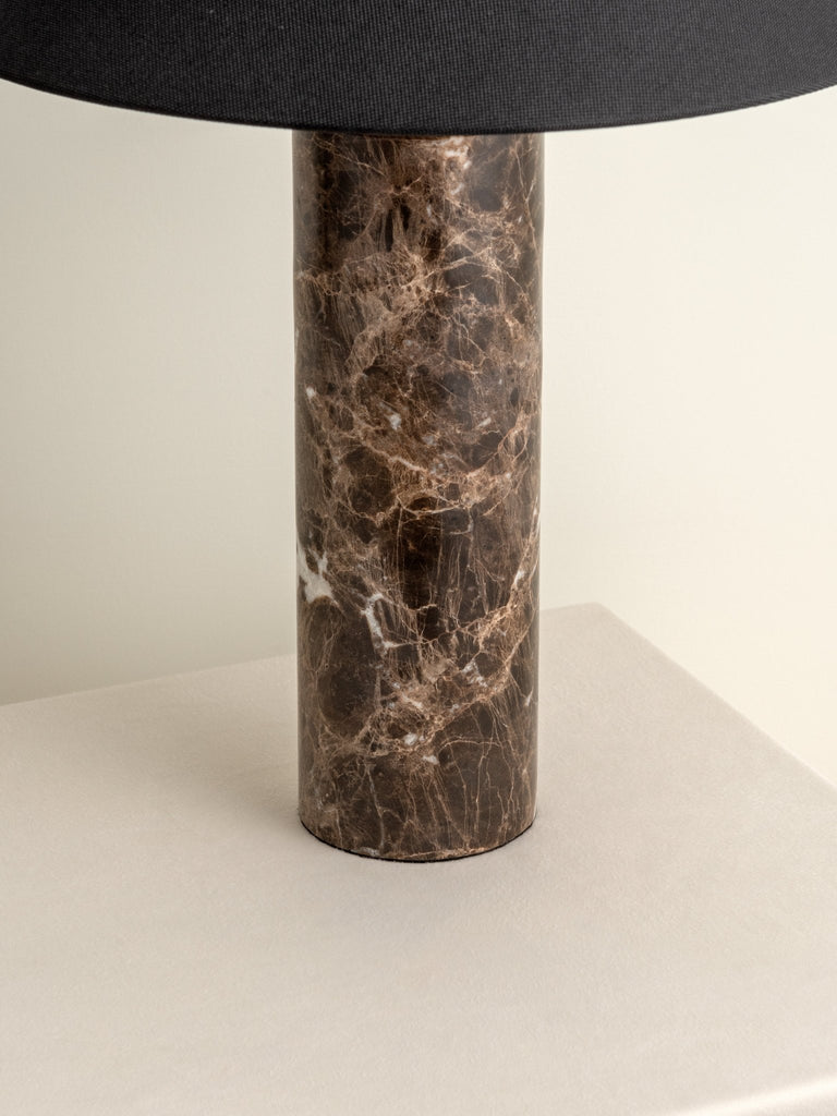MOROLA - 1 LIGHT LARGE BROWN MARBLE CYLINDER TABLE LAMP - THE LOOM COLLECTION