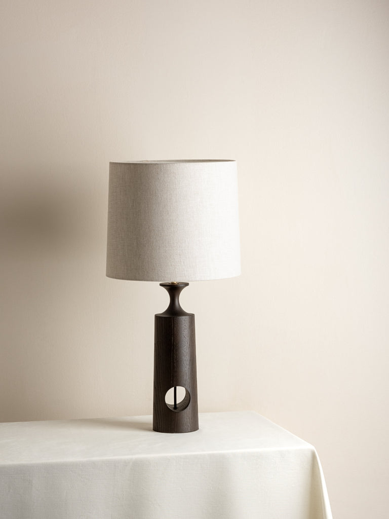 MORTON - DARK WOOD AND LINEN TABLE LAMP - THE LOOM COLLECTION