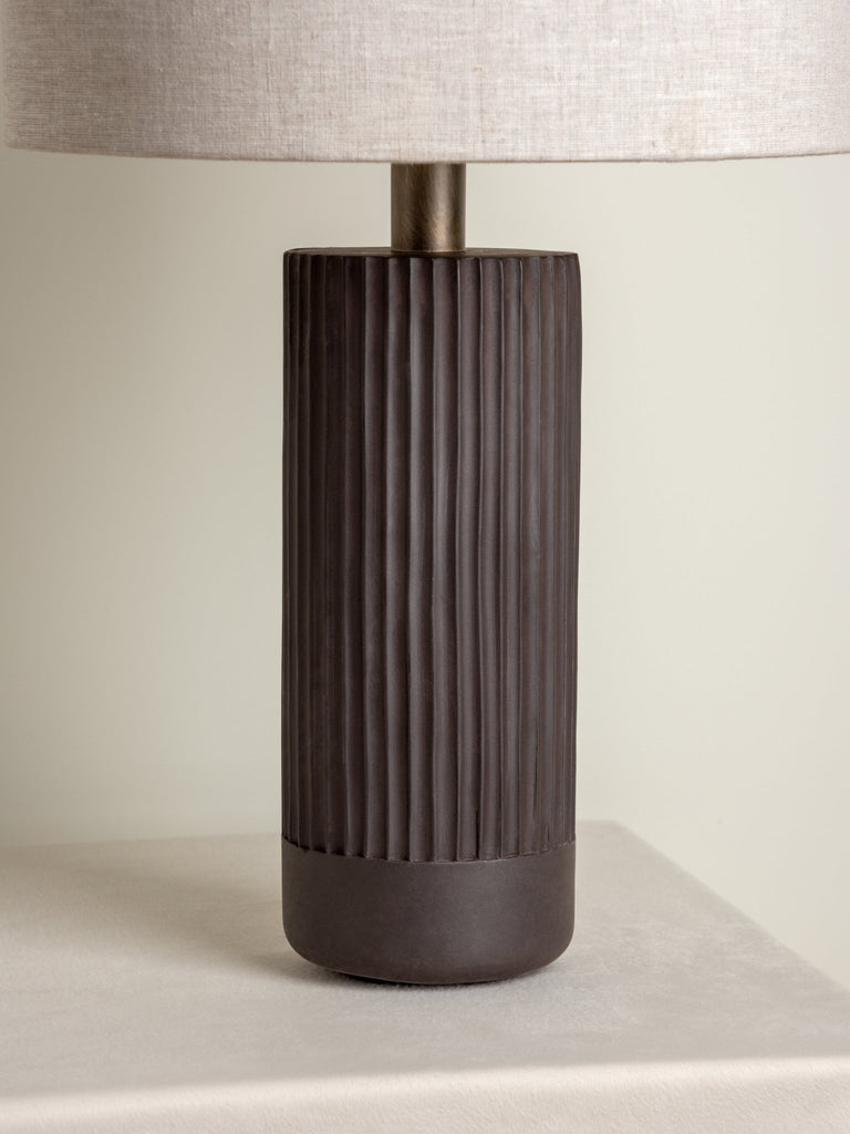 NITARA - LARGE CHOCOLATE RIBBED CONCRETE TABLE LAMP - THE LOOM COLLECTION