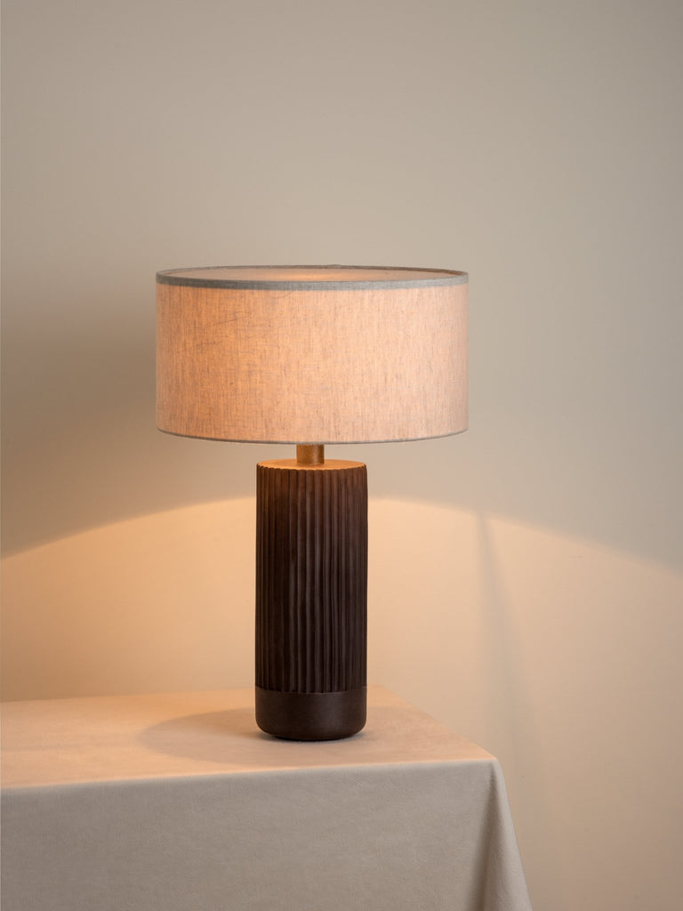 NITARA - LARGE CHOCOLATE RIBBED CONCRETE TABLE LAMP - THE LOOM COLLECTION