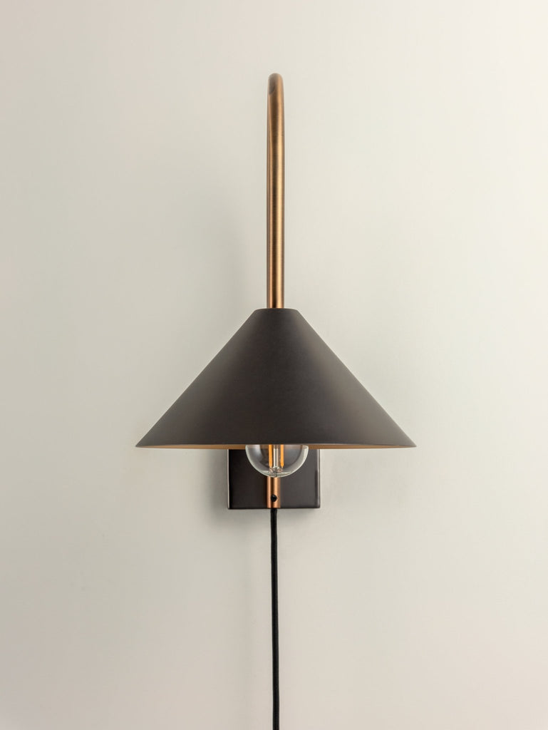 ORTA - 1 LIGHT ANTIQUE SILVER AND BURNISH BRASS CONE WALL LIGHT - THE LOOM COLLECTION