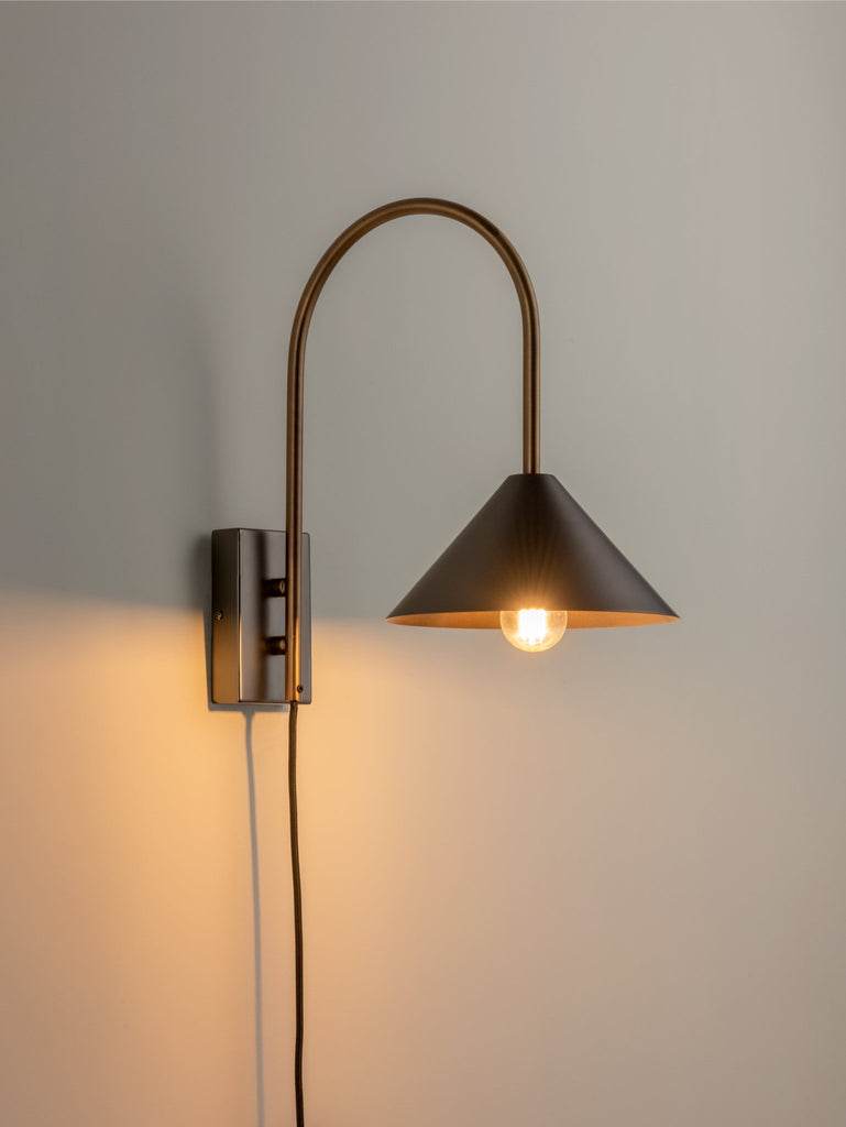 ORTA - 1 LIGHT ANTIQUE SILVER AND BURNISH BRASS CONE WALL LIGHT - THE LOOM COLLECTION