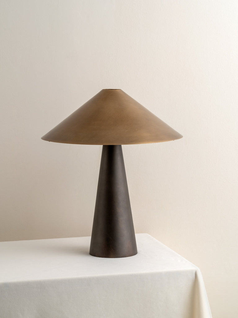 ORTA - AGED BRASS AND BRONZE CONE TABLE LAMP - THE LOOM COLLECTION