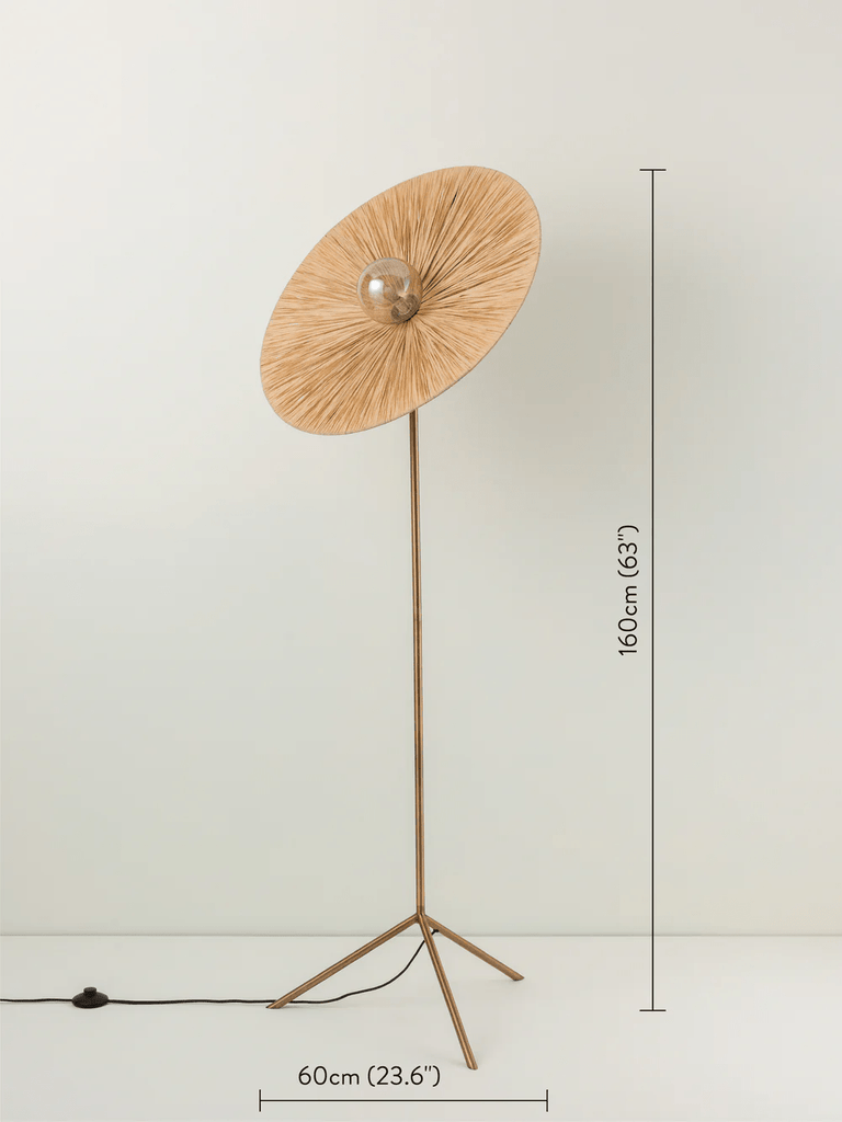RIDOTTI - 1 LIGHT NATURAL RAFFIA AND BURNISHED BRASS FLOOR LAMP - THE LOOM COLLECTION