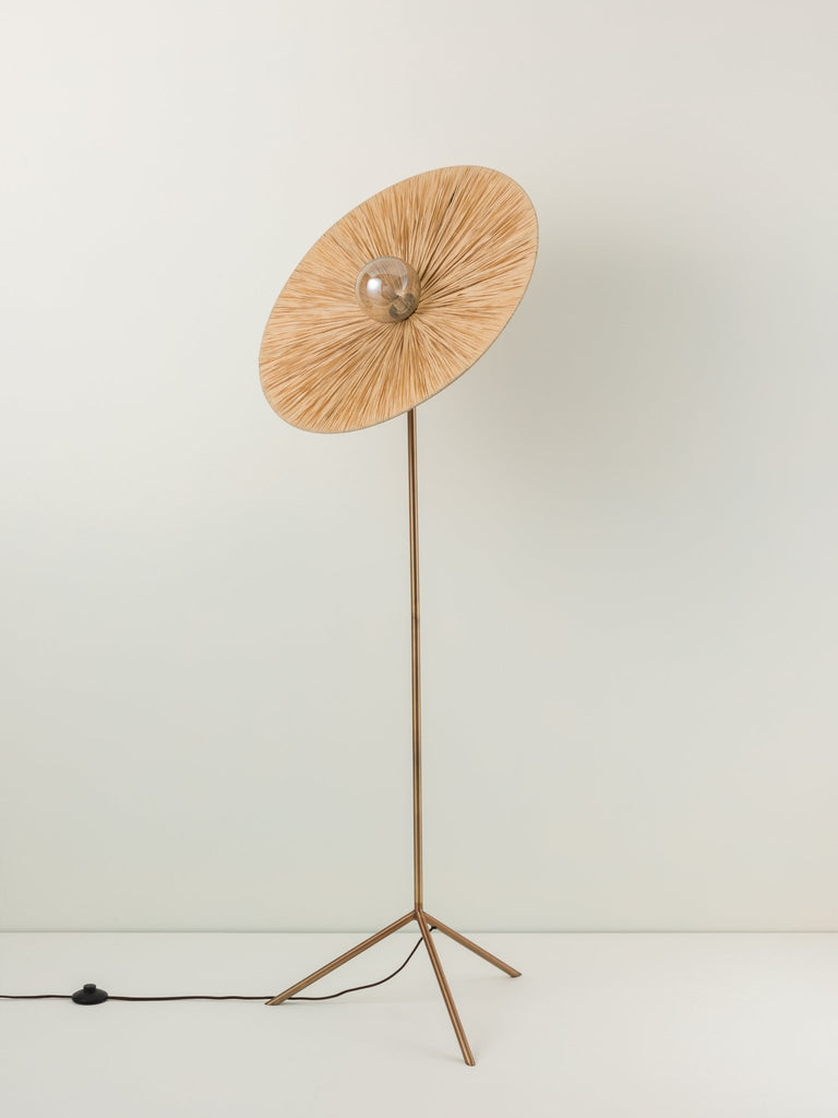 RIDOTTI - 1 LIGHT NATURAL RAFFIA AND BURNISHED BRASS FLOOR LAMP - THE LOOM COLLECTION