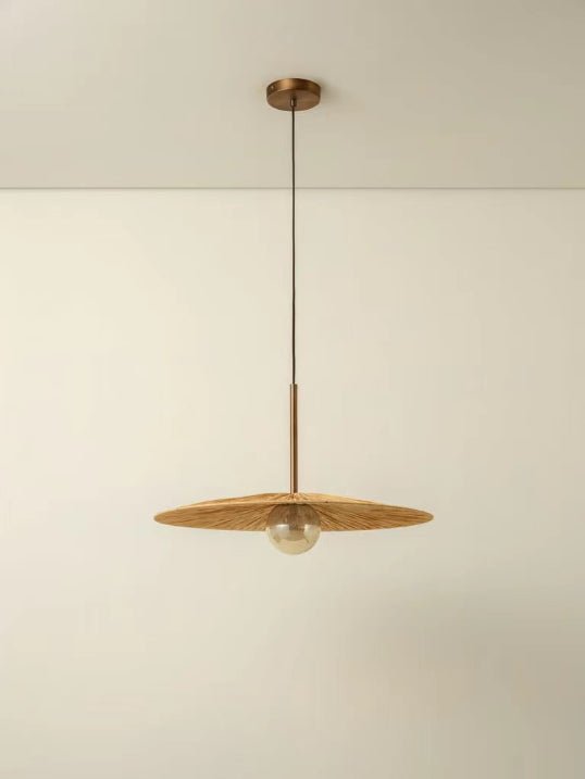 RIDOTTI - 1 LIGHT NATURAL RAFFIA AND BURNISHED BRASS PENDANT - THE LOOM COLLECTION