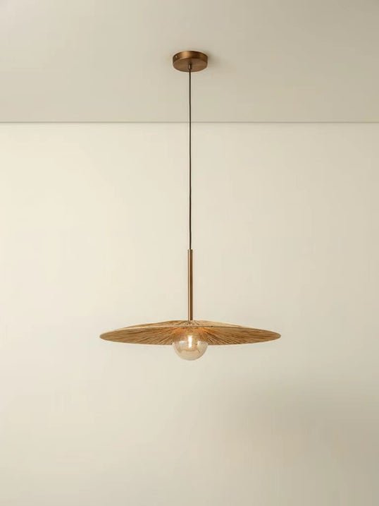RIDOTTI - 1 LIGHT NATURAL RAFFIA AND BURNISHED BRASS PENDANT - THE LOOM COLLECTION
