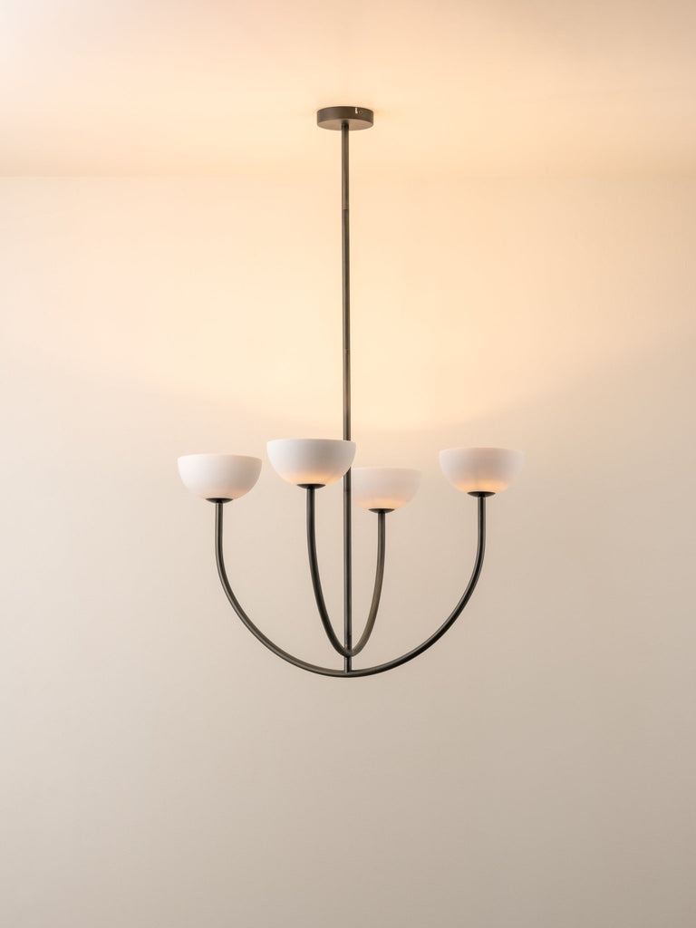 RUZO - 4 LIGHT BRONZE AND WHITE PORCELAIN CEILING PENDANT - THE LOOM COLLECTION
