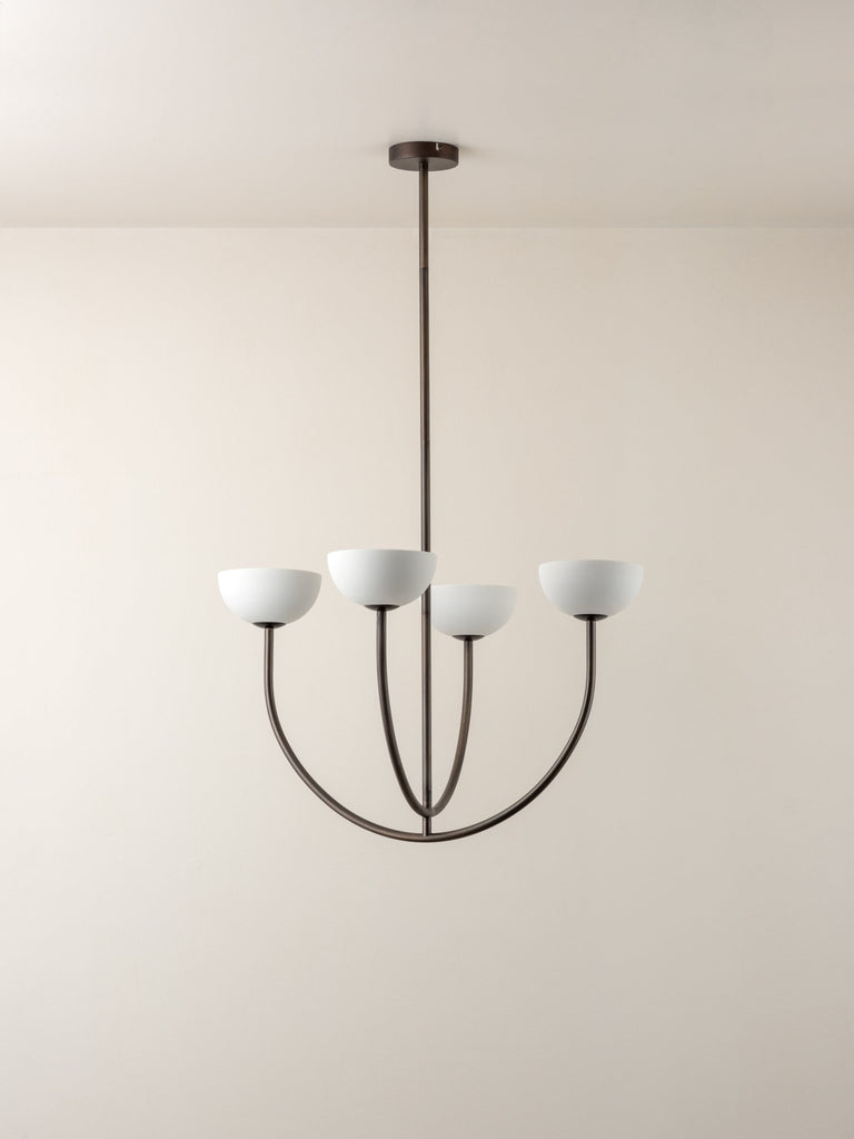 RUZO - 4 LIGHT BRONZE AND WHITE PORCELAIN CEILING PENDANT - THE LOOM COLLECTION