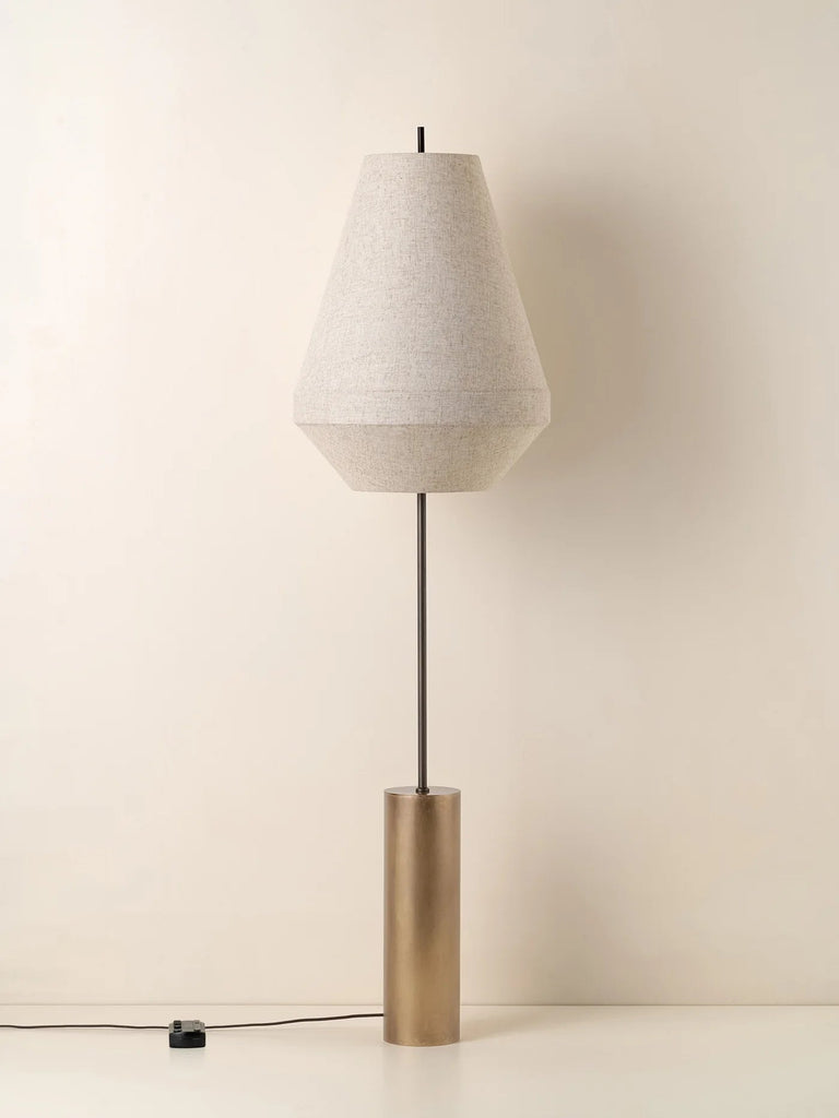 Solara - Aged Brass And Layered Natural Linen Floor Lamp - THE LOOM COLLECTION