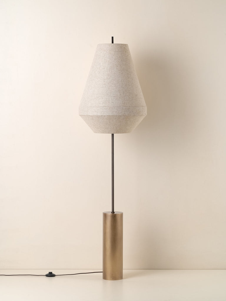 SOLARA - AGED BRASS AND LAYERED NATURAL LINEN FLOOR LAMP - THE LOOM COLLECTION