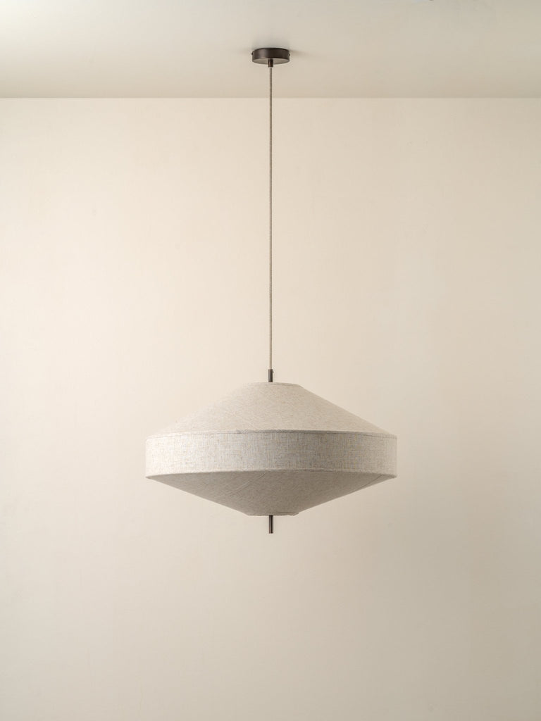 SOLARA - LARGE AGED BRASS AND LAYERED NATURAL LINEN PENDANT - THE LOOM COLLECTION