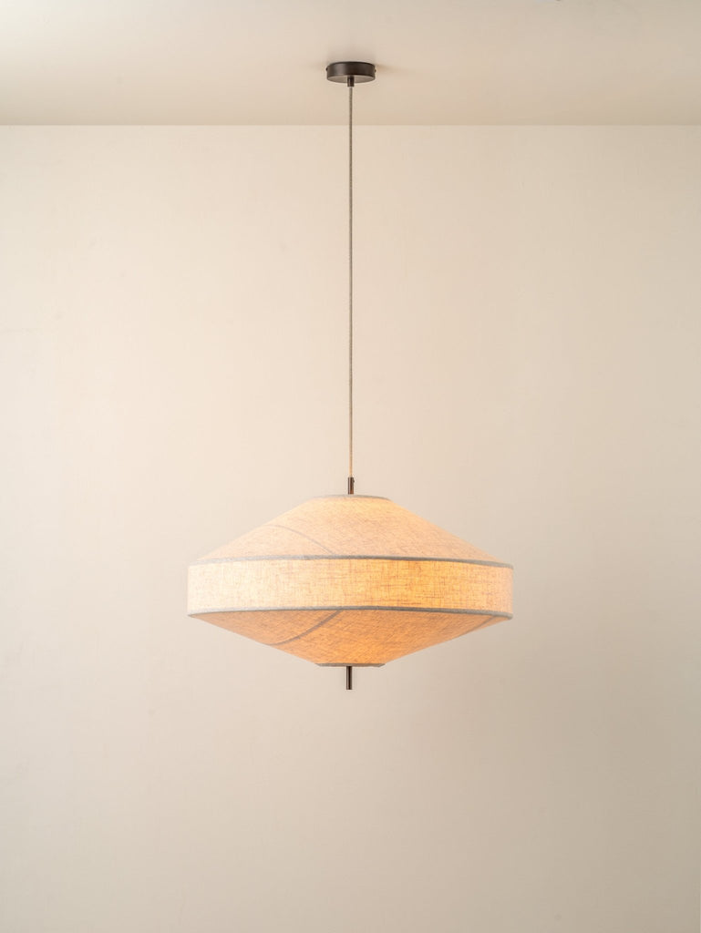 SOLARA - LARGE AGED BRASS AND LAYERED NATURAL LINEN PENDANT - THE LOOM COLLECTION