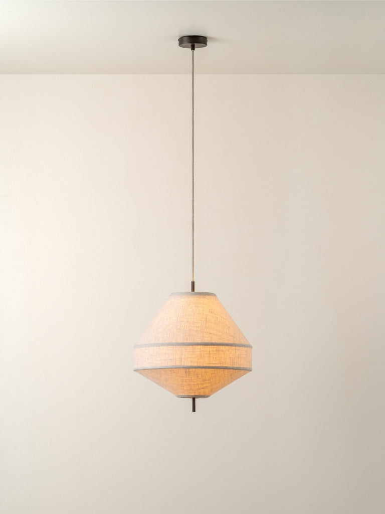 SOLARA - MEDIUM AGED BRASS AND LAYERED NATURAL LINEN PENDANT - THE LOOM COLLECTION