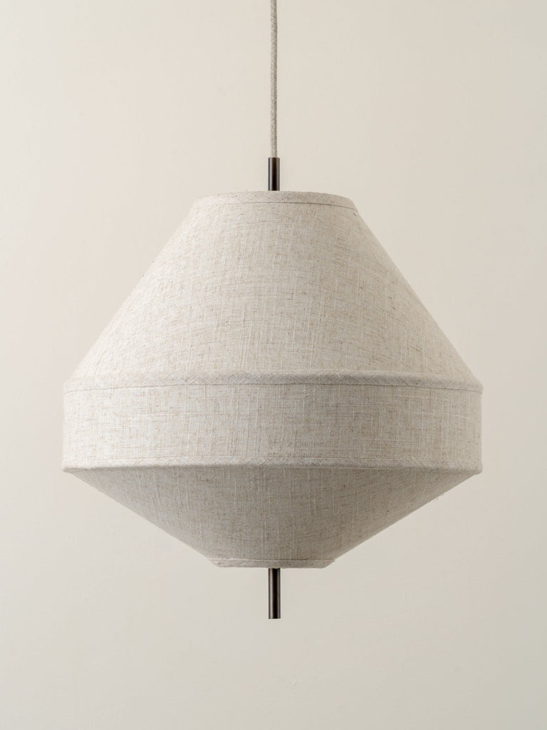 SOLARA - MEDIUM AGED BRASS AND LAYERED NATURAL LINEN PENDANT - THE LOOM COLLECTION