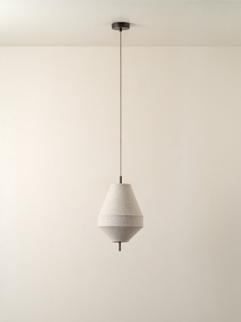 SOLARA - SMALL AGED BRASS AND LAYERED NATURAL LINEN PENDANT - THE LOOM COLLECTION