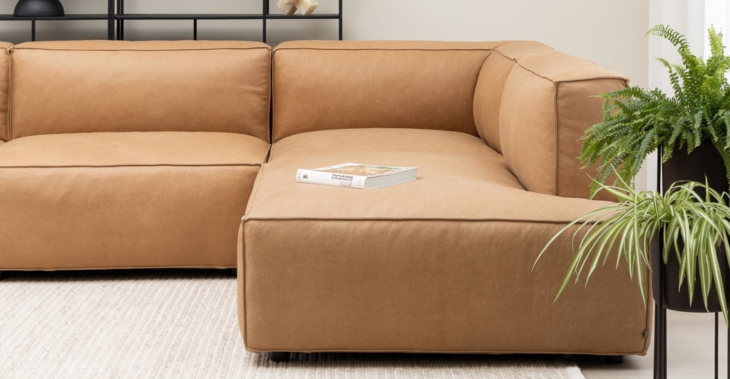 BAKER CORNER SOFA WITH STORAGE - PECAN LEATHER - THE LOOM COLLECTION
