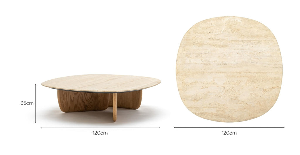 EDEN COFFEE TABLE 120 - LIGHT OAK & TRAVERTINE - THE LOOM COLLECTION