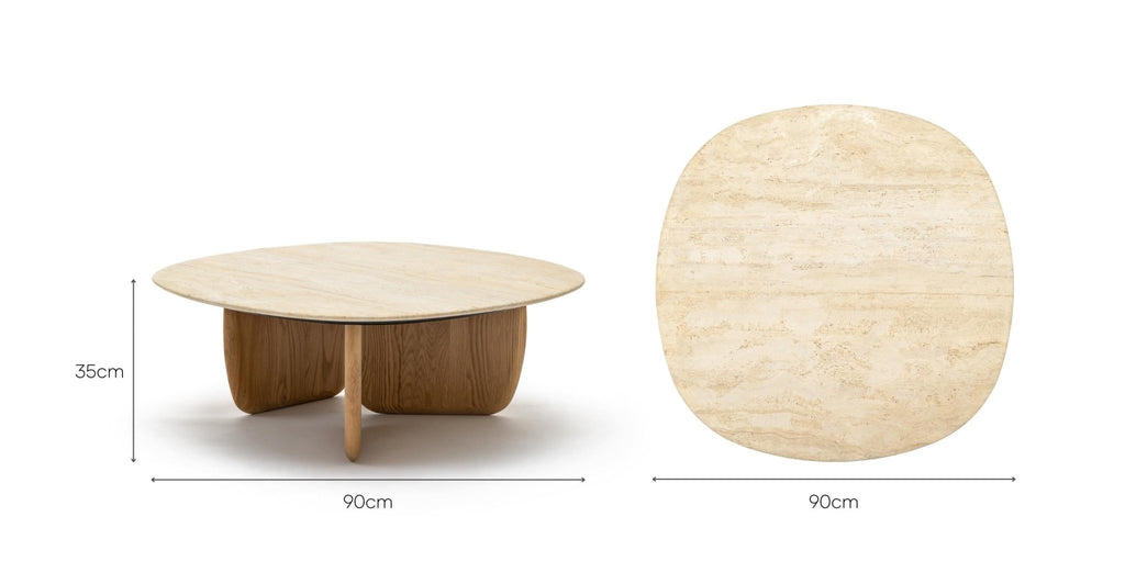 EDEN COFFEE TABLE 90 - LIGHT OAK & TRAVERTINE - THE LOOM COLLECTION