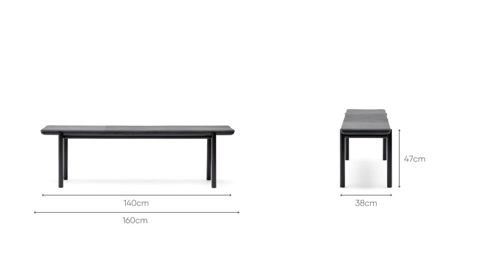 FOLK BENCH - BLACK OAK & COAL LEATHER - THE LOOM COLLECTION