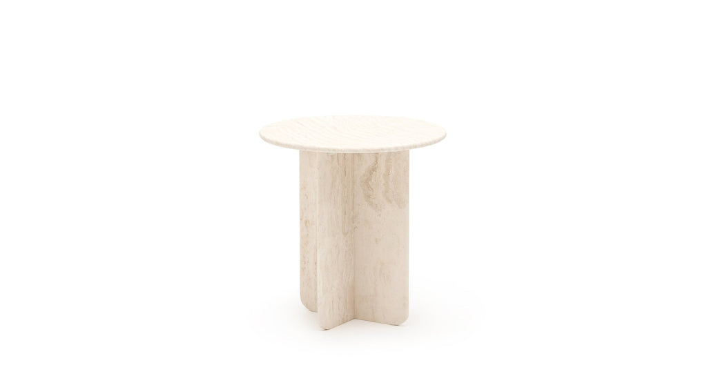 HAVEN ROUND SIDE TABLE - WHITE TRAVERTINE - THE LOOM COLLECTION