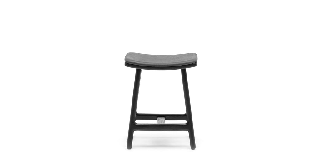 ODD LOW STOOL - BLACK OAK & MONTANA COAL LEATHER - THE LOOM COLLECTION