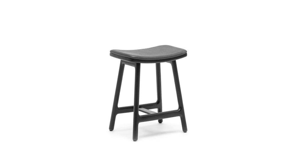 ODD LOW STOOL - BLACK OAK & MONTANA COAL LEATHER - THE LOOM COLLECTION
