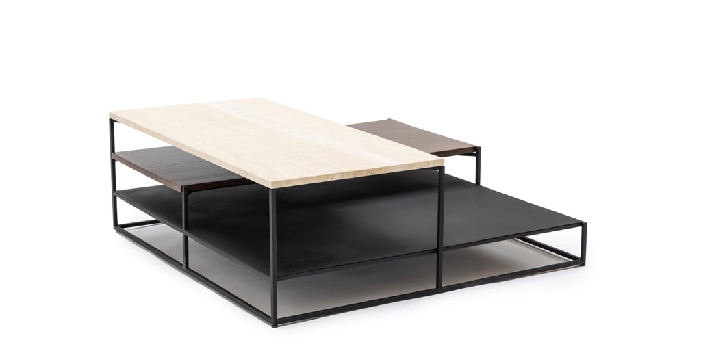 PODIUM COFFEE TABLE - TRAVERTINE & SMOKED OAK - THE LOOM COLLECTION