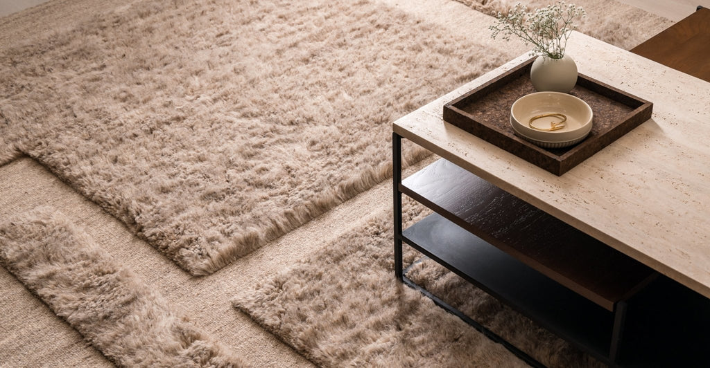 PODIUM COFFEE TABLE - TRAVERTINE & SMOKED OAK - THE LOOM COLLECTION