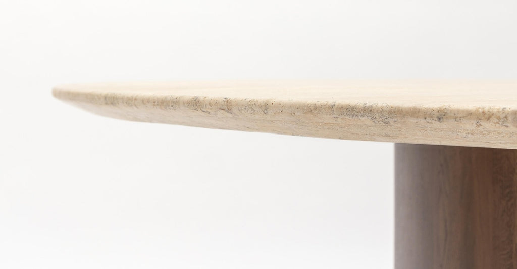 TATHRA 155 TABLE - SMOKED OAK & TRAVERTINE - THE LOOM COLLECTION