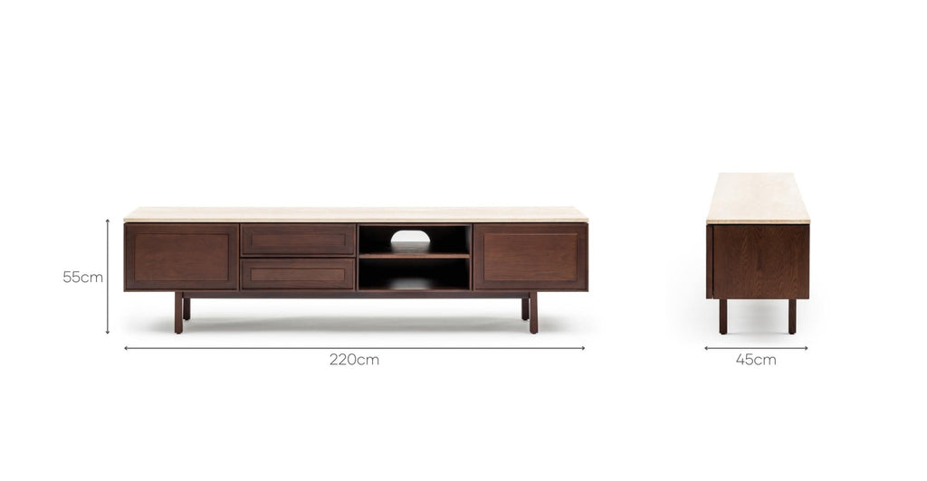YORKE 220 ENTERTAINMENT UNIT - SMOKED OAK & TRAVERTINE - THE LOOM COLLECTION